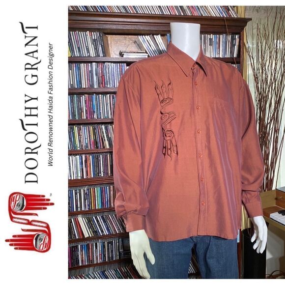 Dorothy Grant Haida First Nations Embroidered Casual Dress Shirt Raven - Picture 1 of 11
